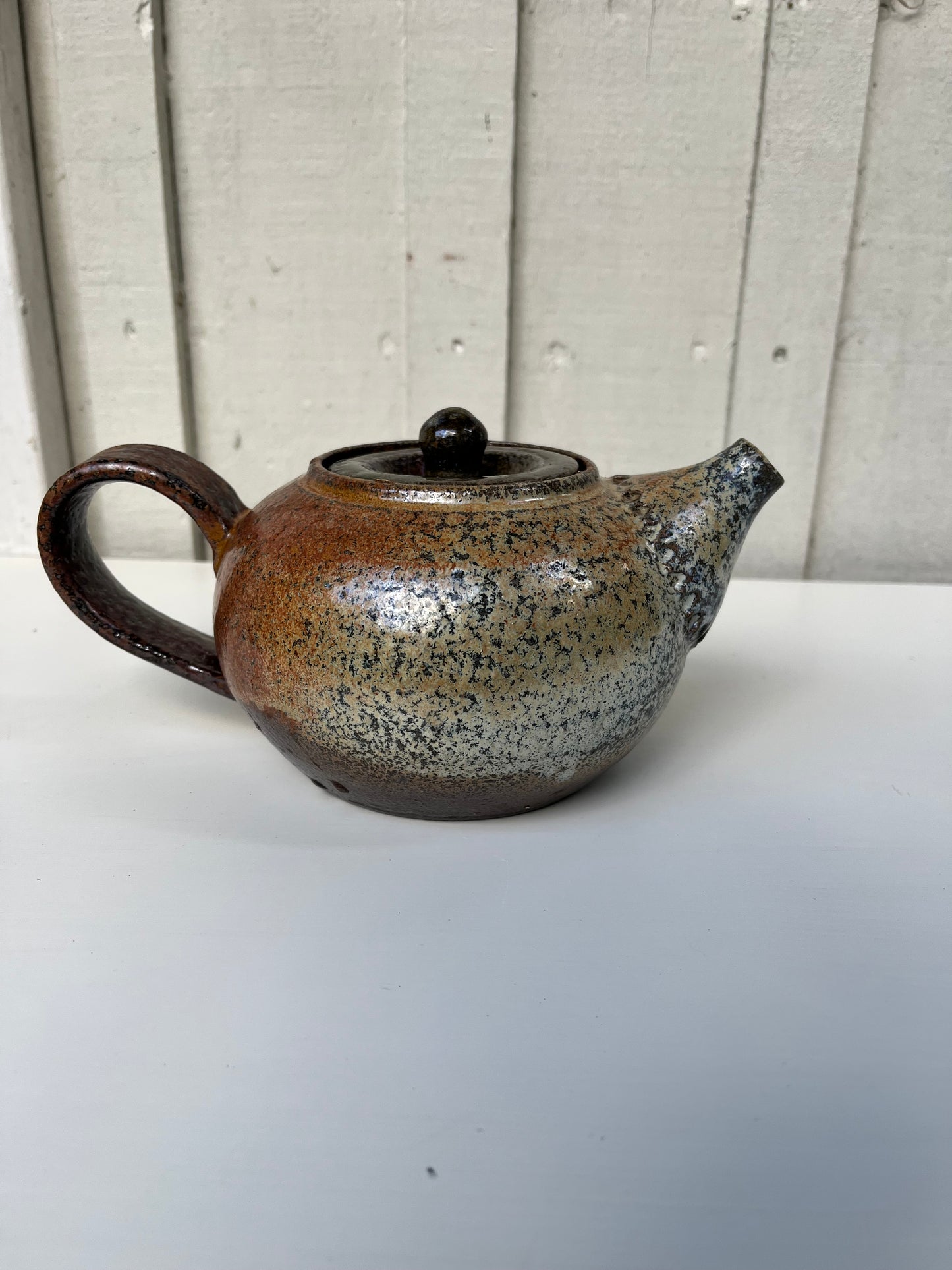 Salt glazed teapot - mottled gold