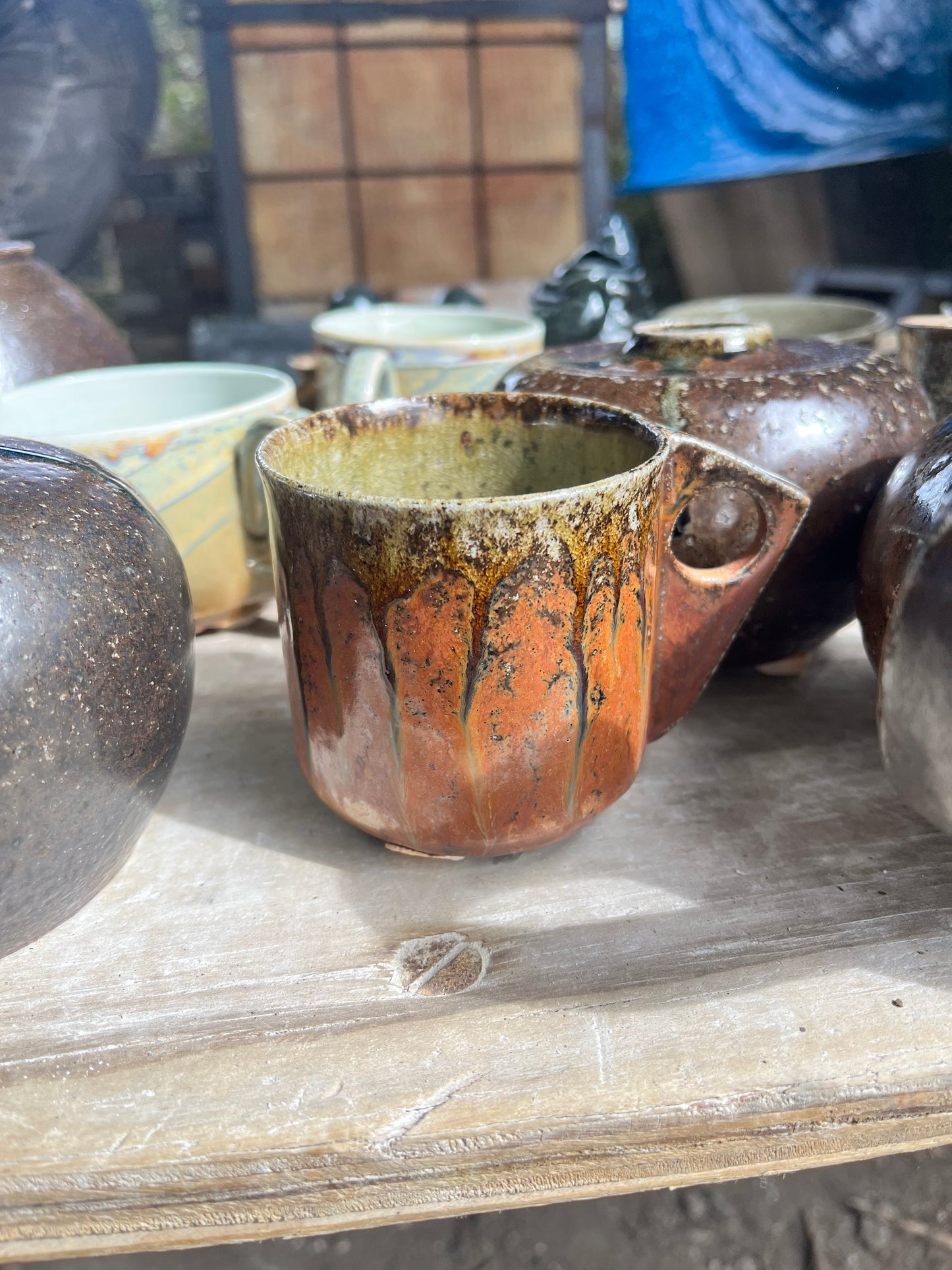 Salt glazed mug - burnt orange