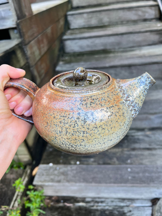 Salt glazed teapot - mottled gold