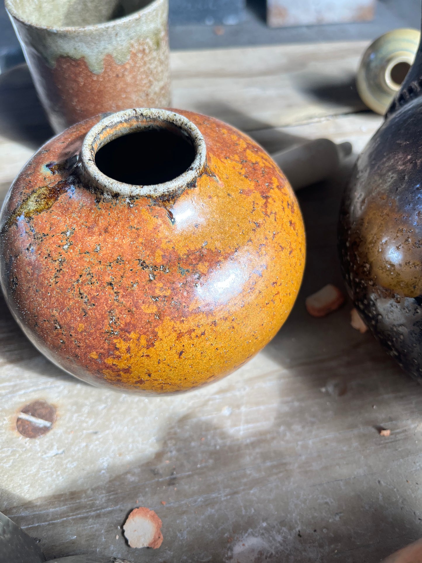 Salt glazed vase - burnt orange