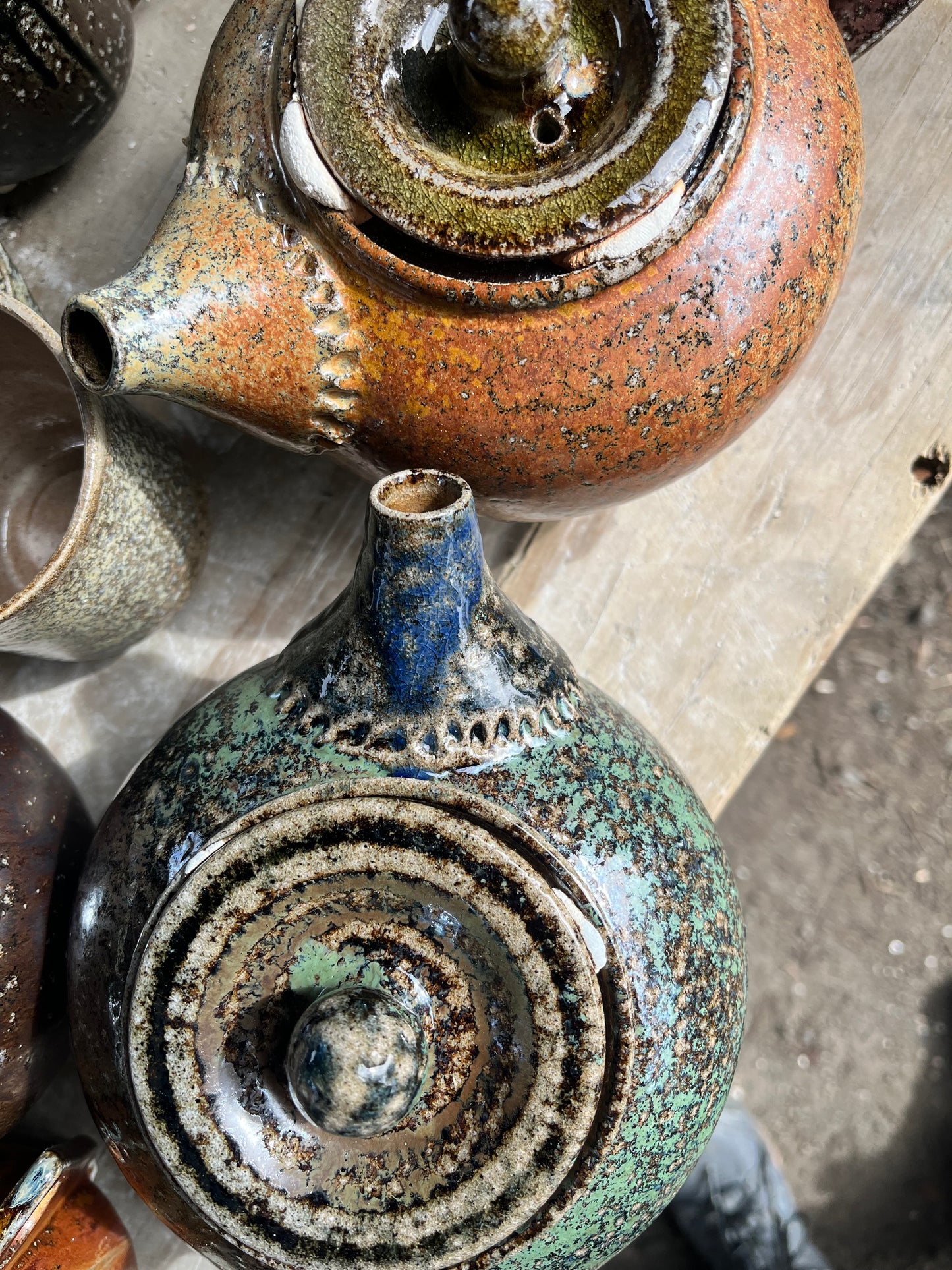 Salt glazed teapot - mottled gold