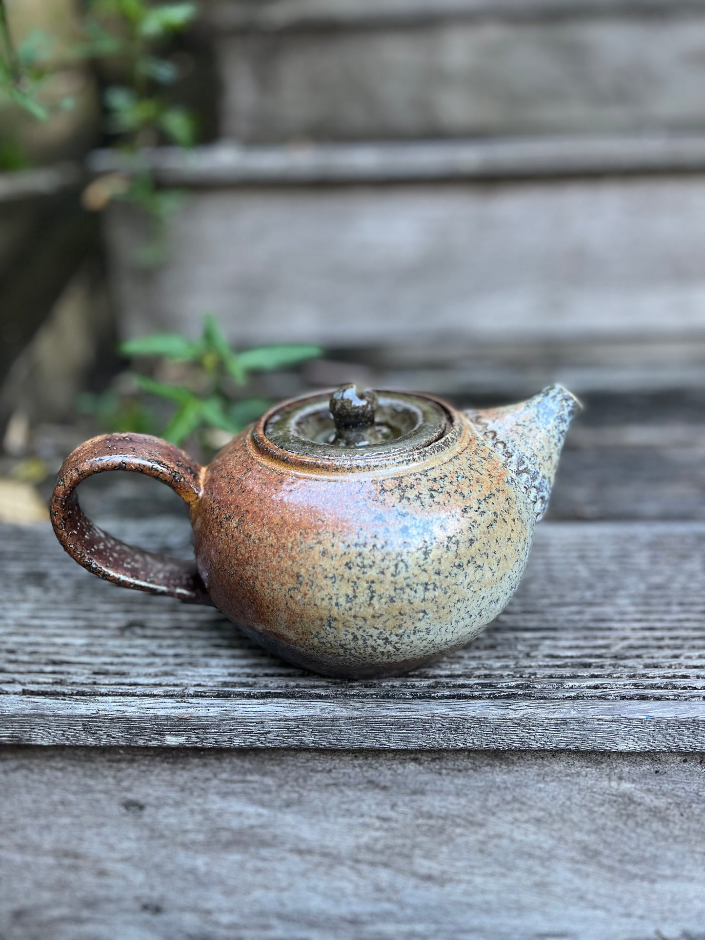 Salt glazed teapot - mottled gold